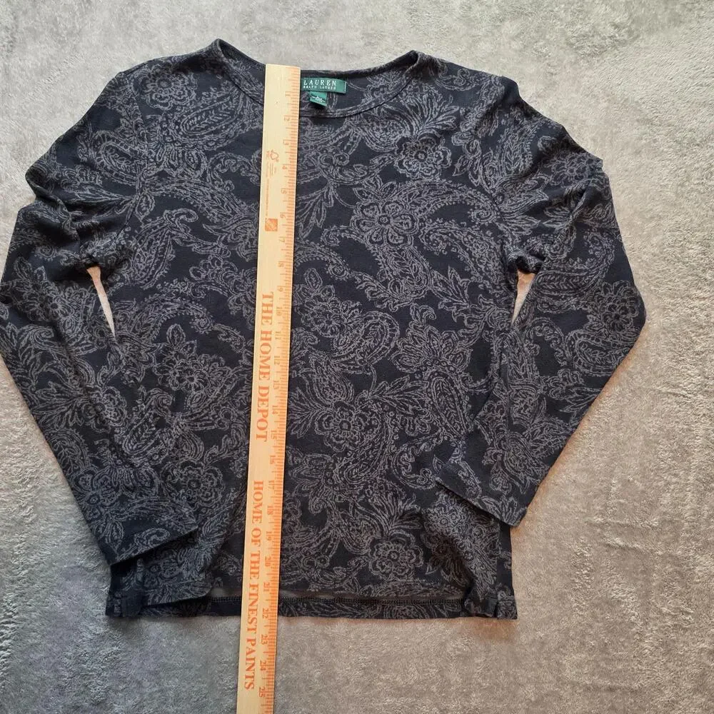 Lauren Ralph Lauren Shirt Womens L Black Paisley Print Long Sleeve T-Shirt